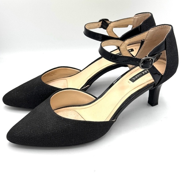 ALEX MARIE Nallah Black Sparkle Fabric / Leather Heels Buckle Strap Size 7.5 - Picture 1 of 10